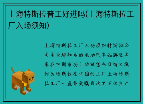 上海特斯拉普工好进吗(上海特斯拉工厂入场须知)